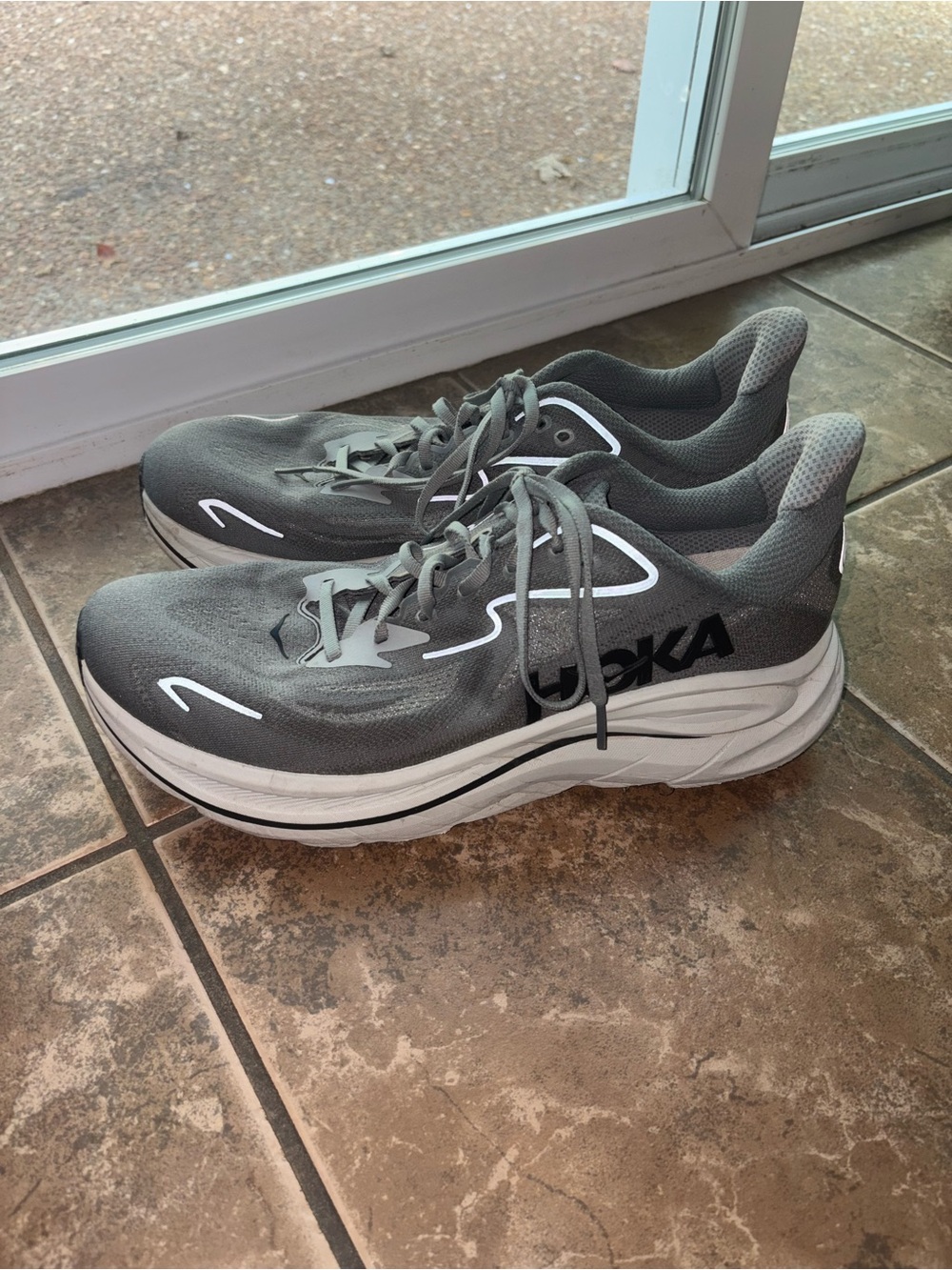 Hoka Men's Gray Athletic Running Shoes with White Accents